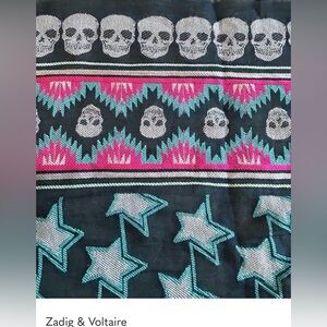 Zadig and Voltaire Large Scarf with Skull and Star Print